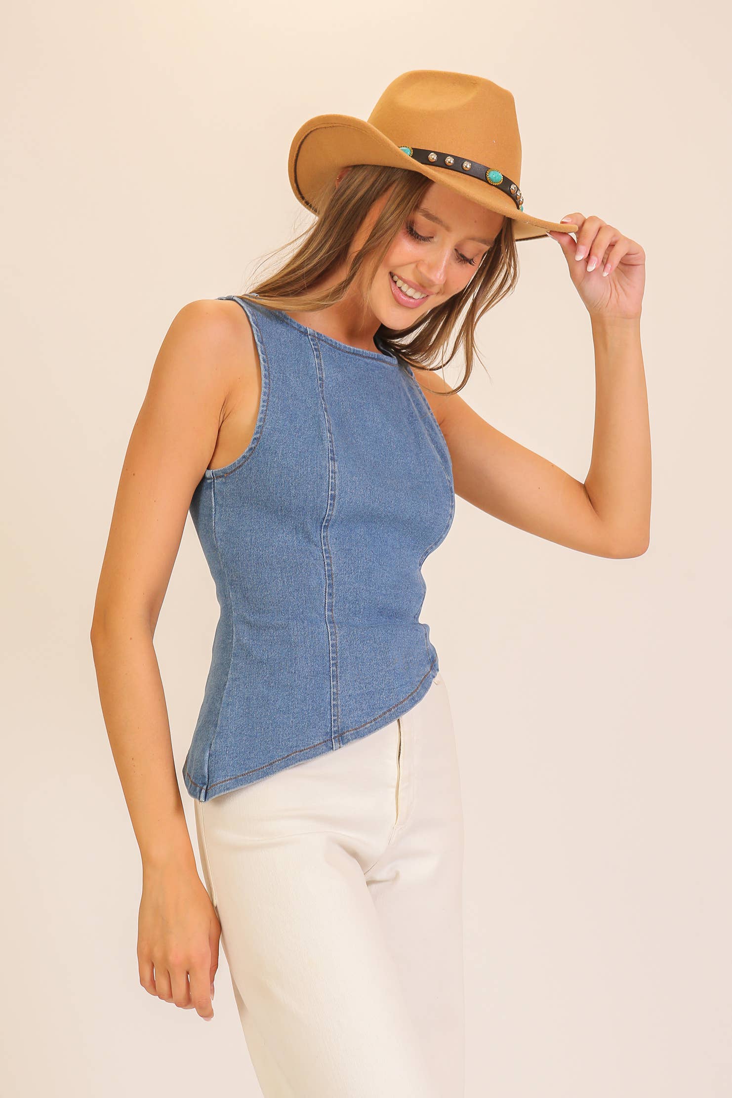 Asymmetrical Stretch Denim Top