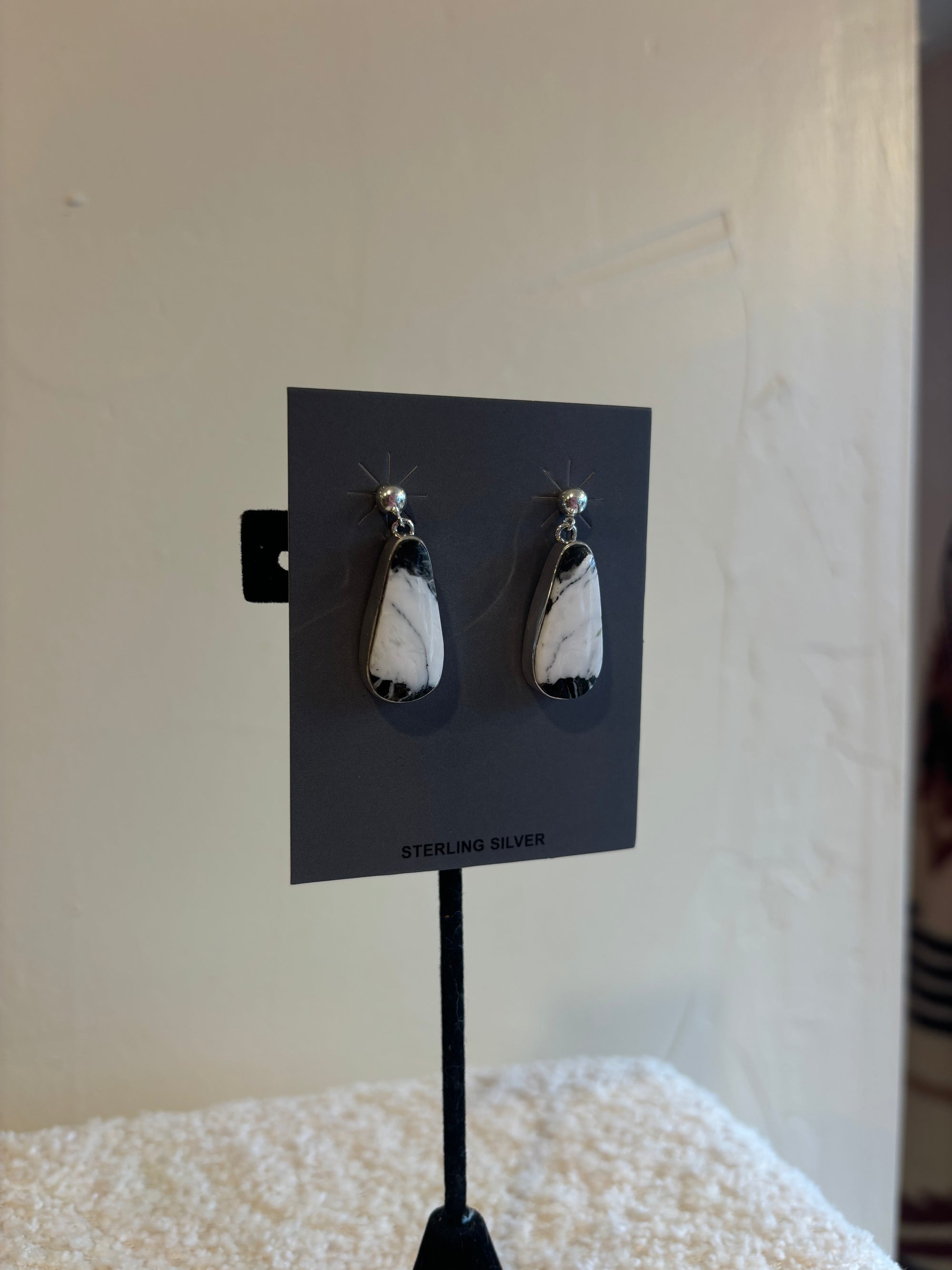 Oblong White Buffalo Earring