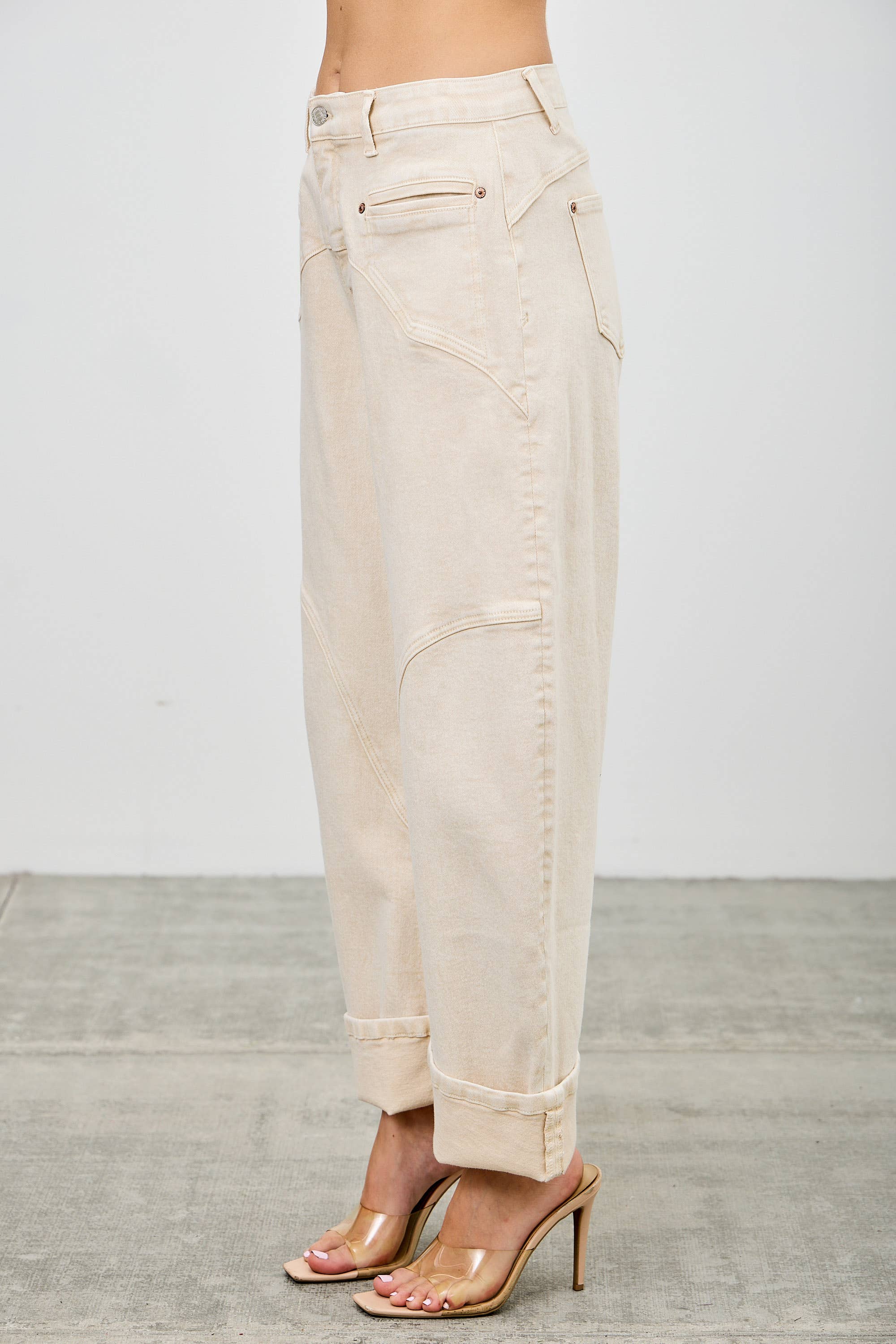 High Rise Colored Barrel Jean