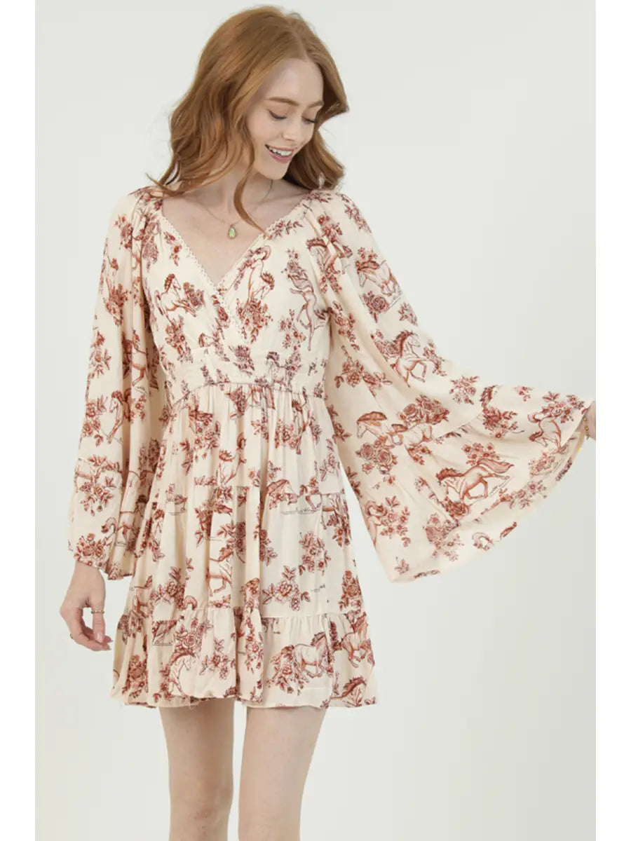 Horse Print Bell Sleeve Dress