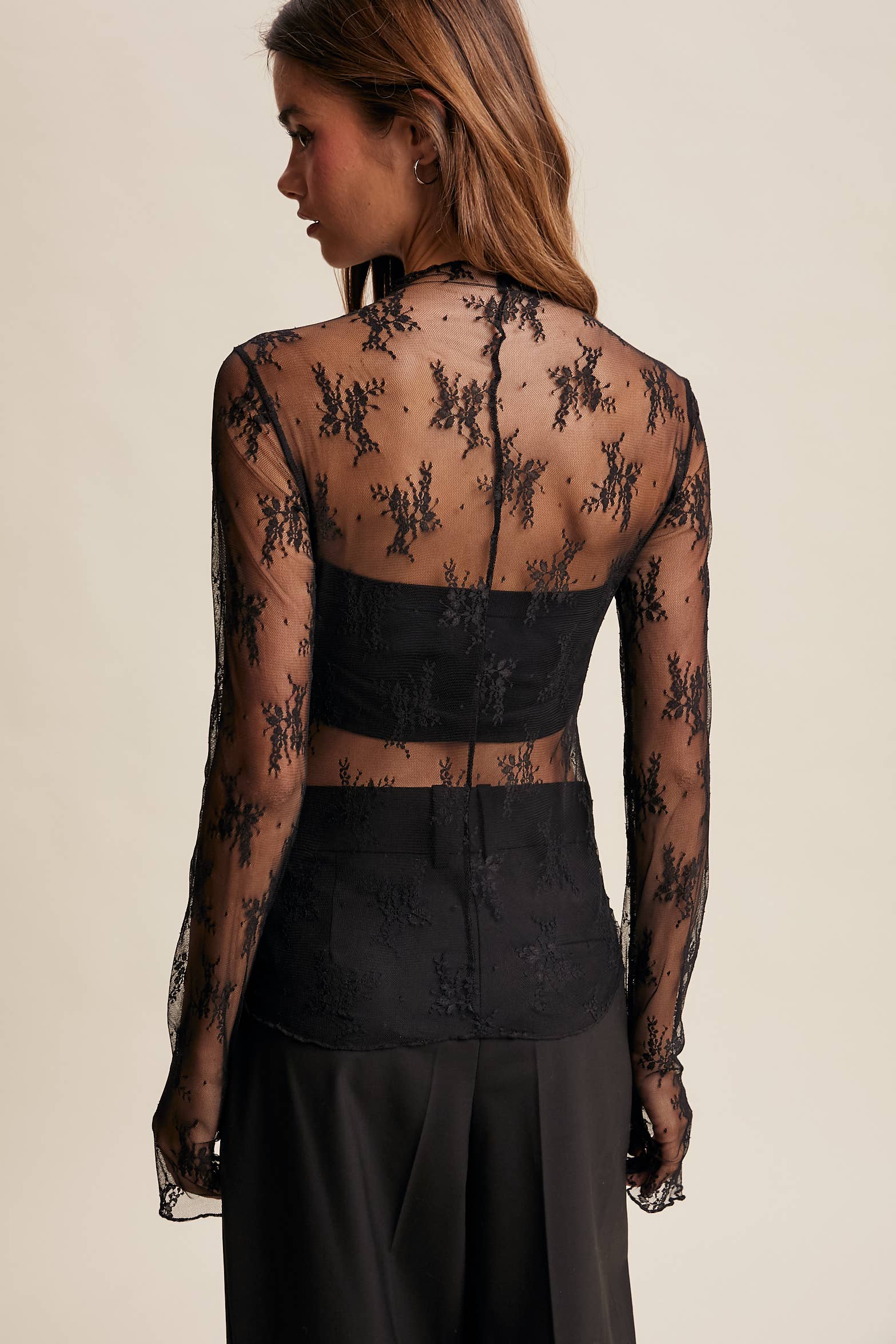 Sheer Lace Long-Sleeve