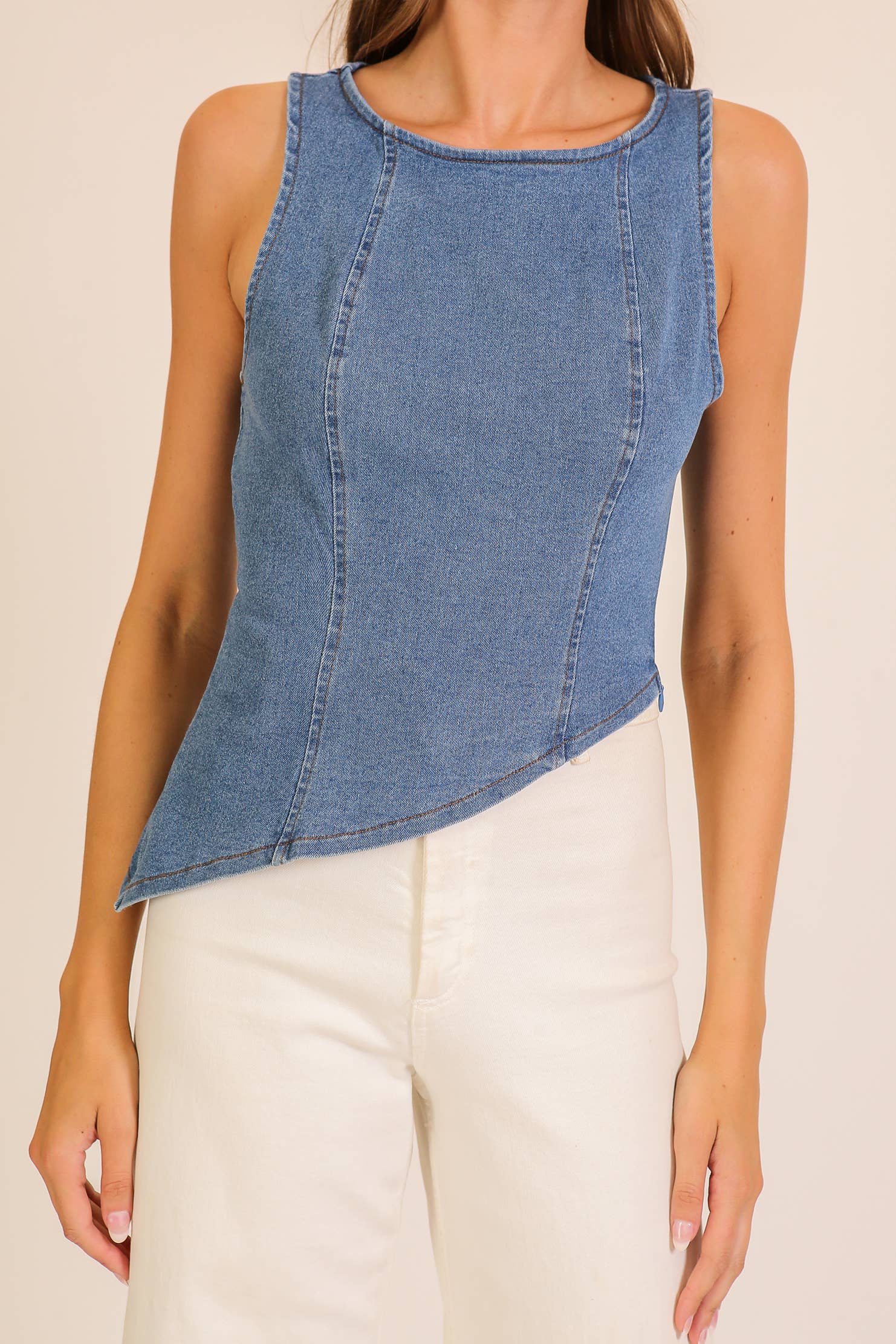 Asymmetrical Stretch Denim Top
