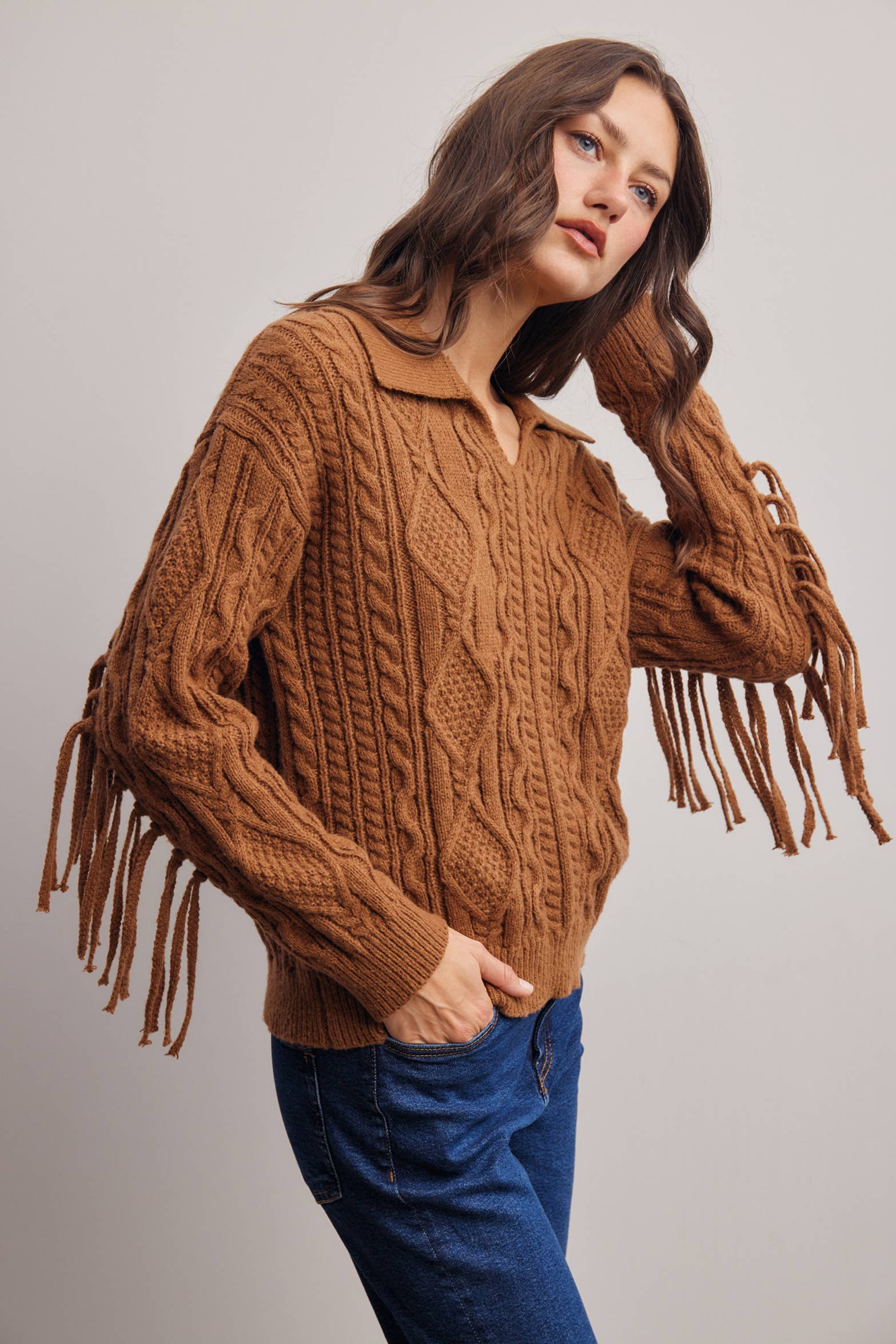 Fringe Cable Knit Sweater