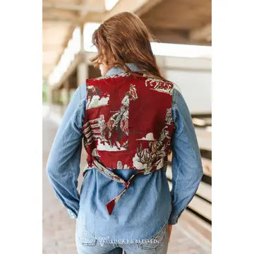 Jacquard Horse Button Down Vest