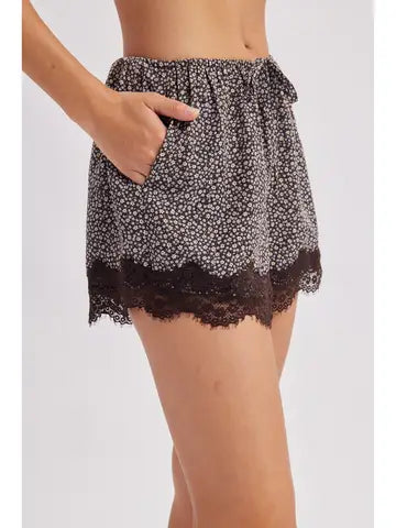 Floral Lace Trim Shorts