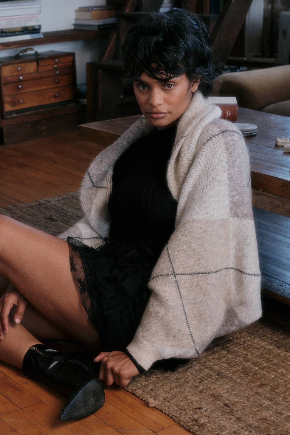 Argyle Jacquard-Knit Shrug Cardigan