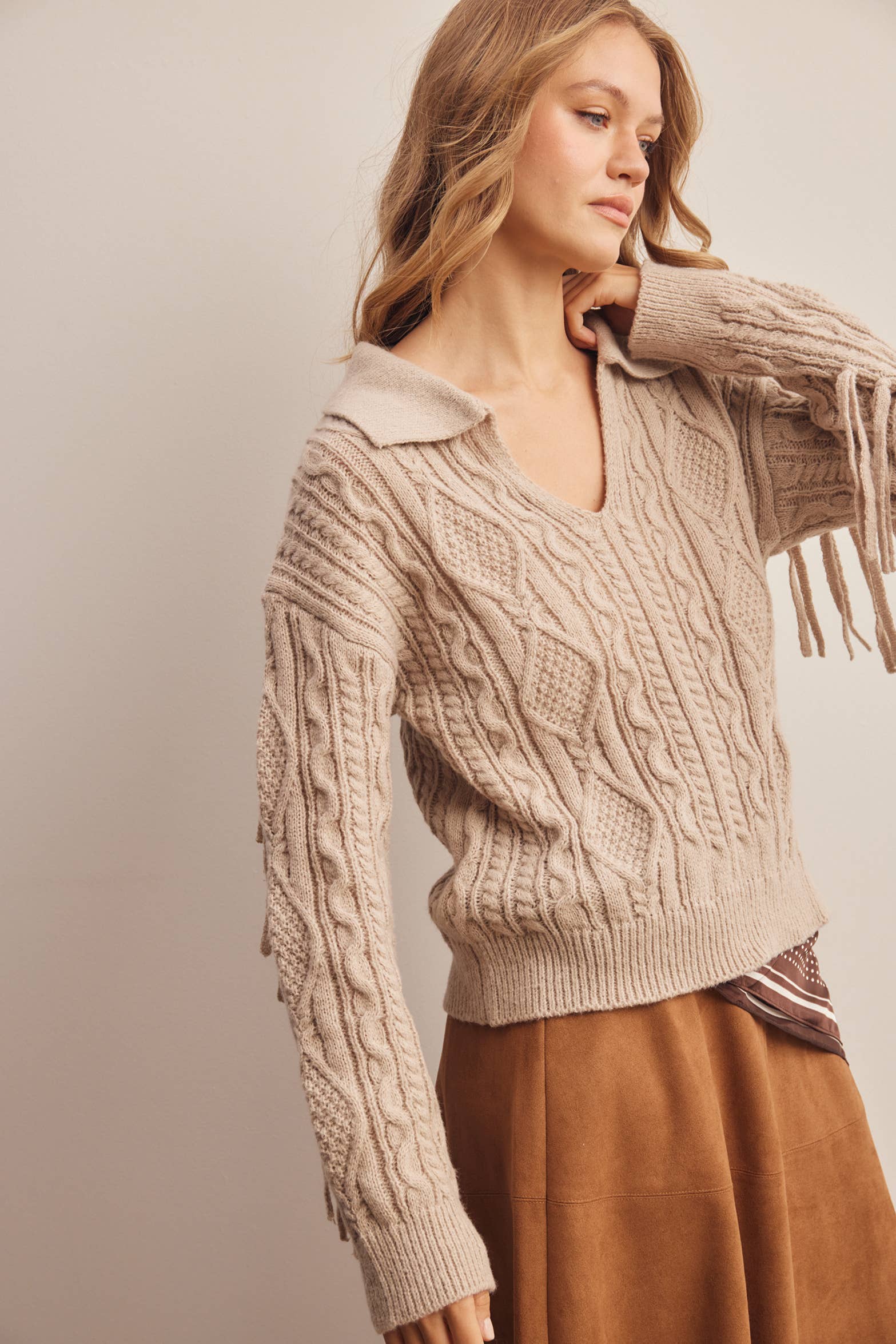 Fringe Cable Knit Sweater