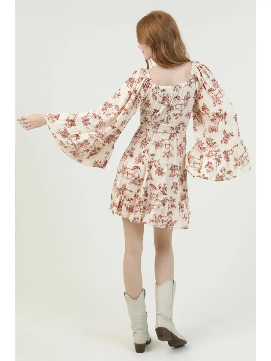 Horse Print Bell Sleeve Dress
