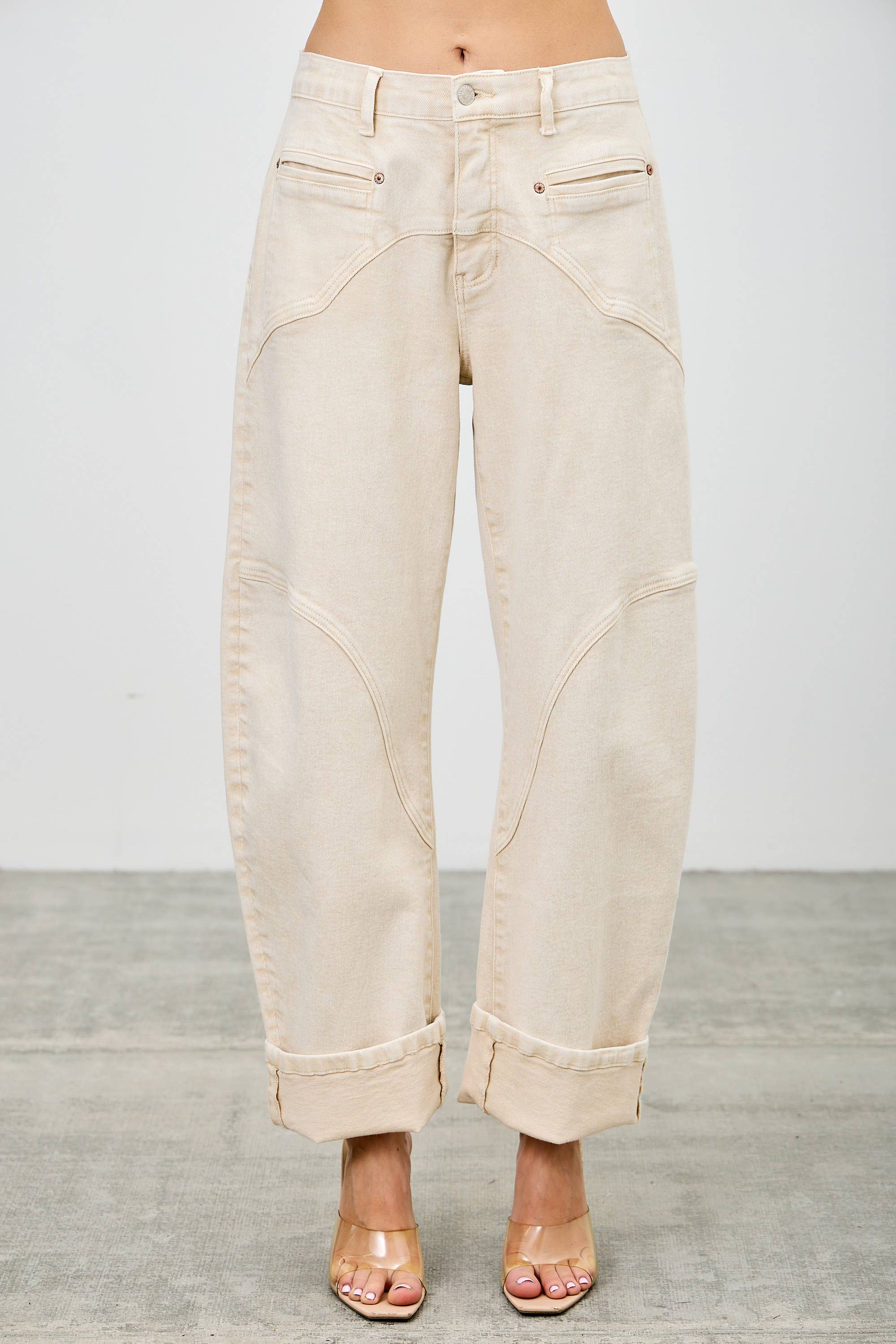 High Rise Colored Barrel Jean