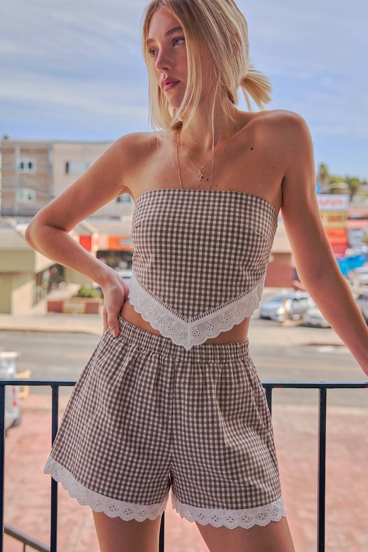 Gingham Lace Trim Shorts