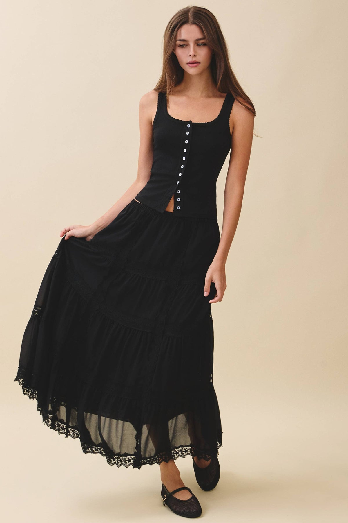 Lace Trim Maxi Skirt
