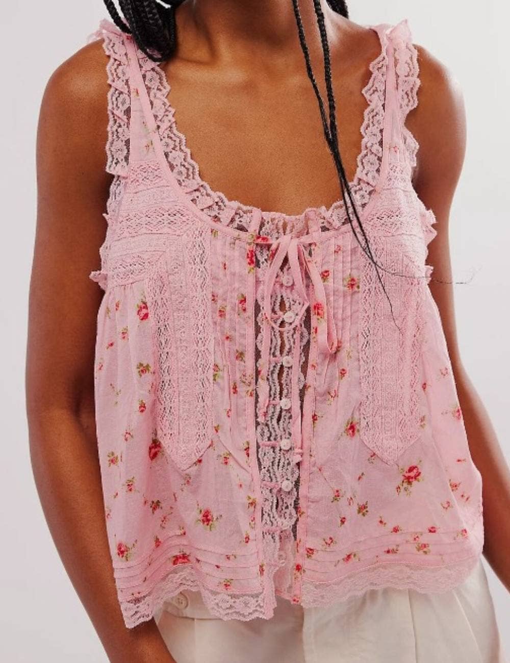String Tie Lace Cami Top