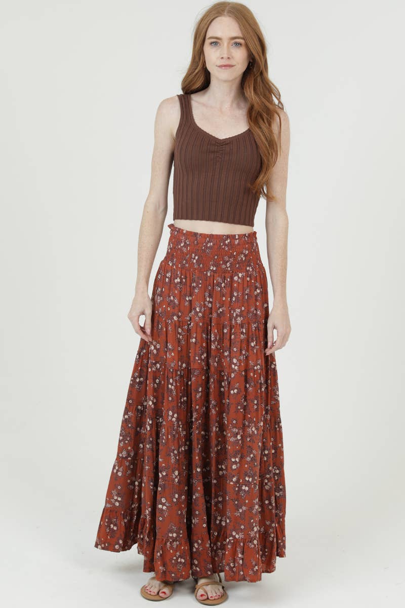 SMOCKED WAIST MAXI SKIRT