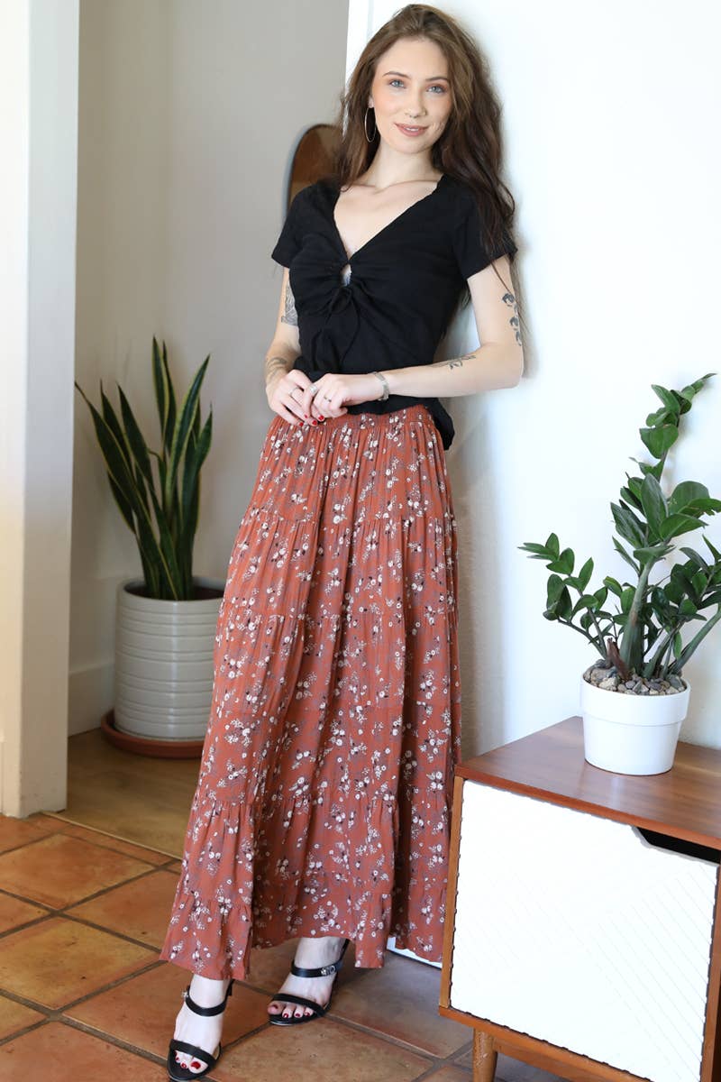 SMOCKED WAIST MAXI SKIRT