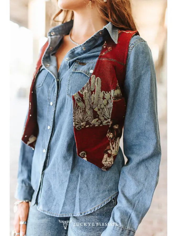 Jacquard Horse Button Down Vest