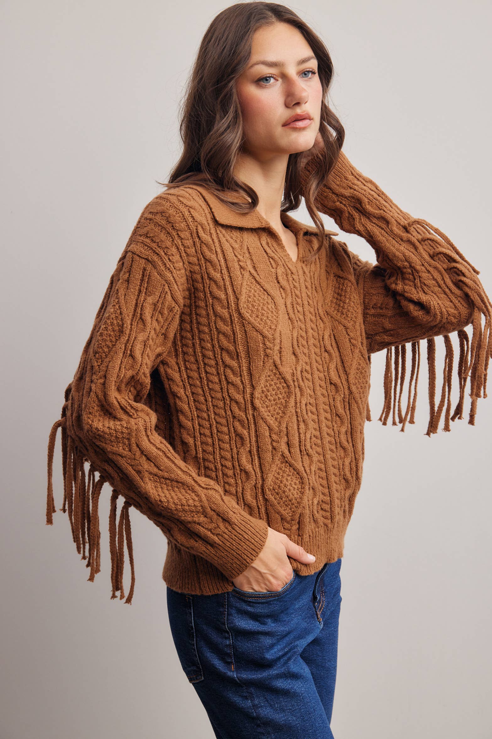 Fringe Cable Knit Sweater