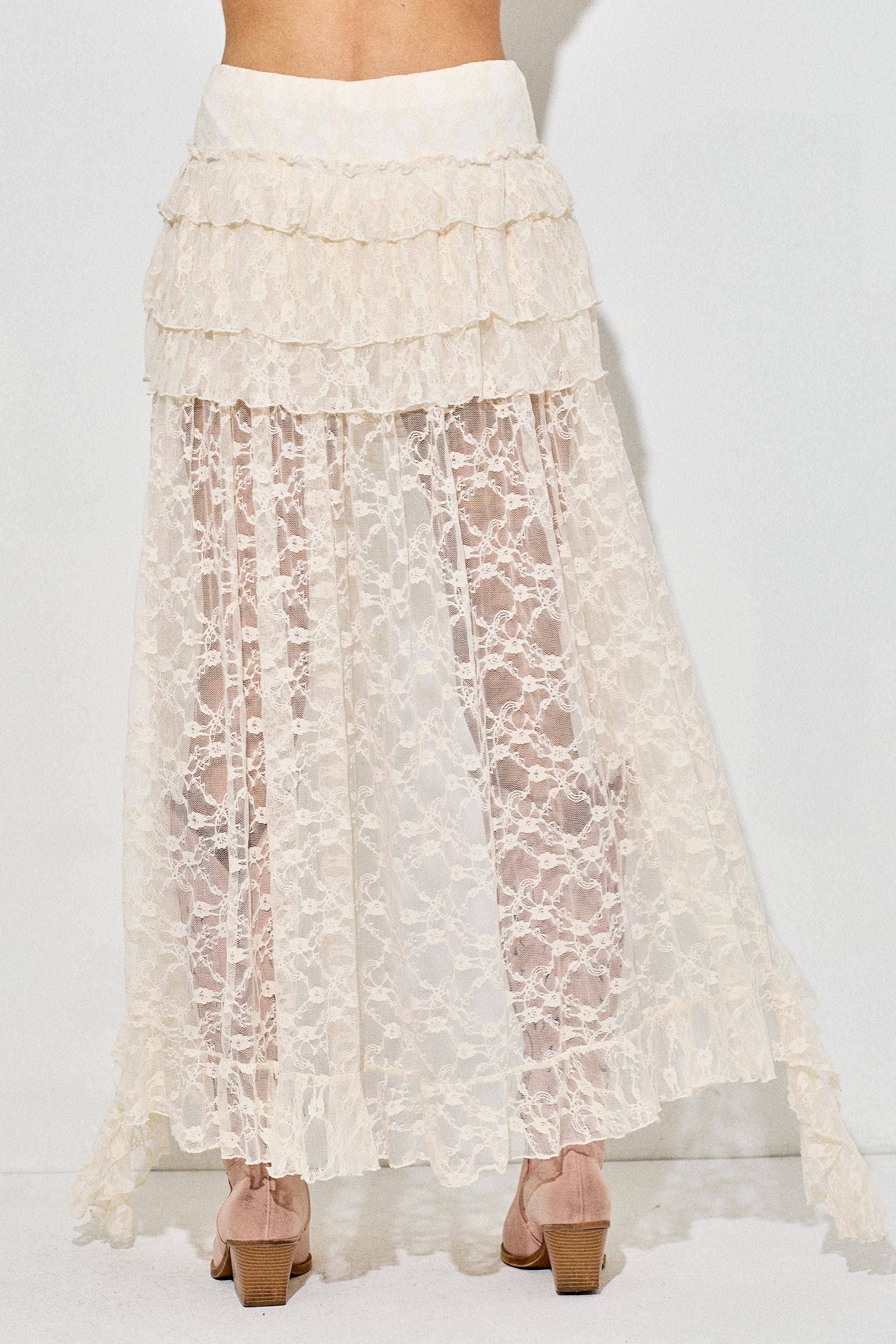 Lace Ruffle High-Low Skirt