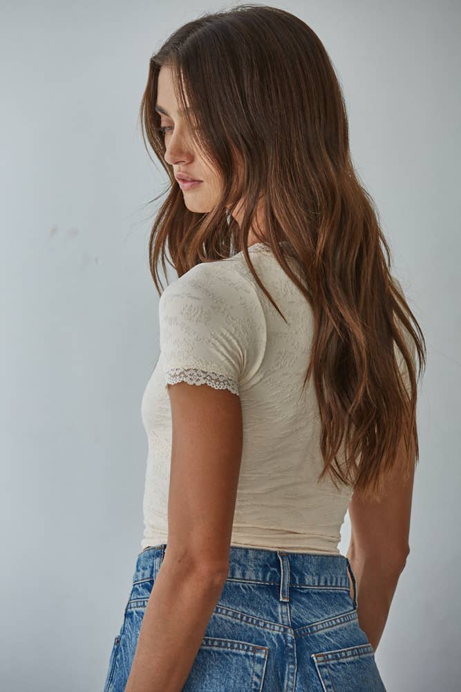 Knit Pattern Seamless V-Neck Top