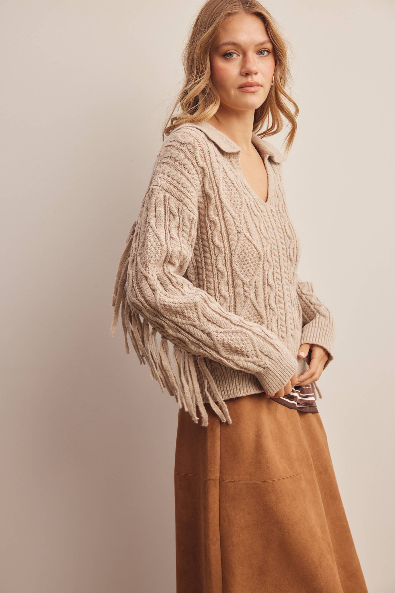 Fringe Cable Knit Sweater
