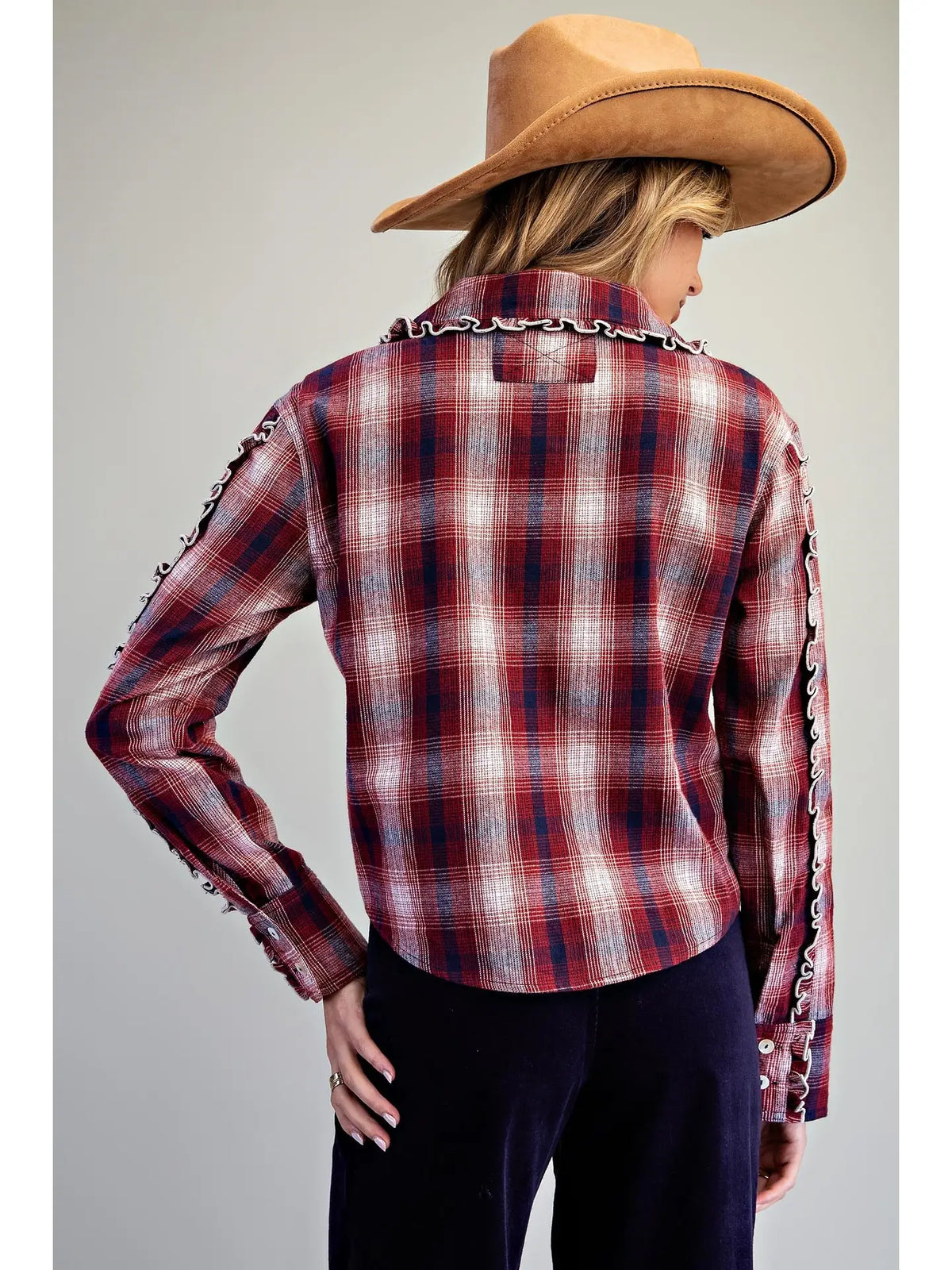 Plaid Ruffle Button Down