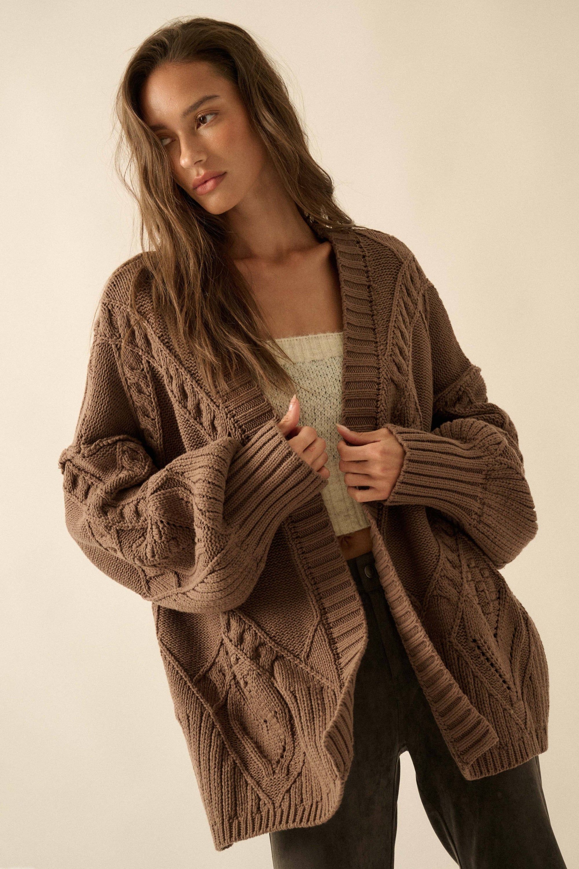 Cable-Knit Oversize Cardigan