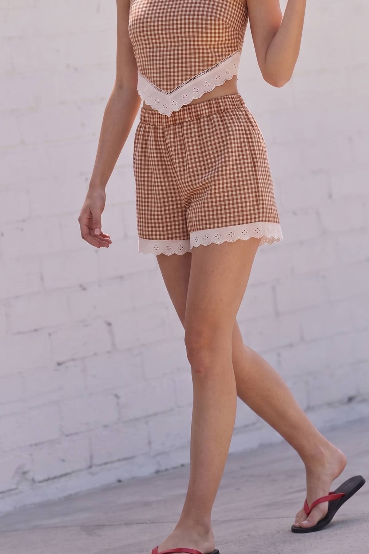 Gingham Lace Trim Shorts