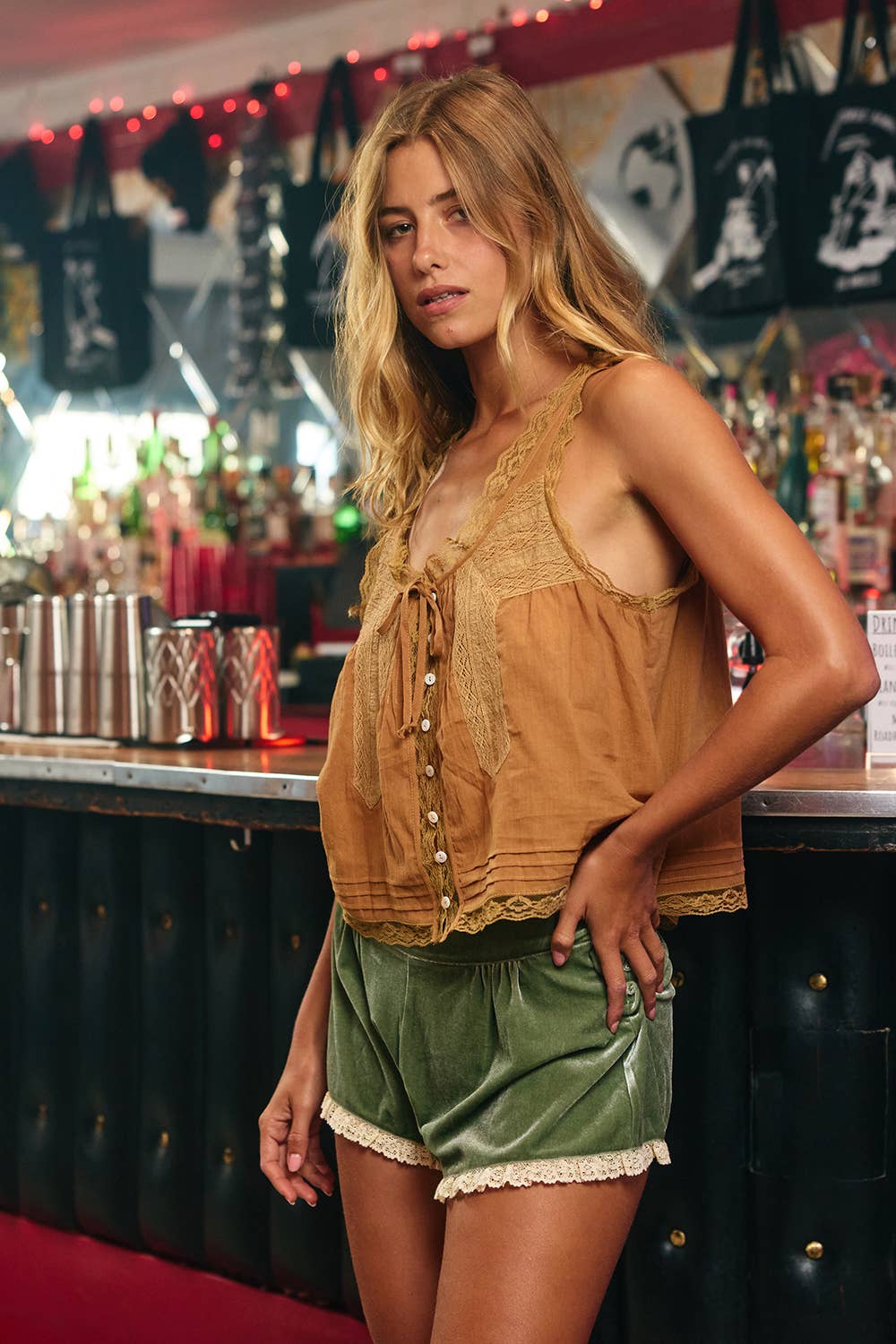 Bow Tie Front Lace Tank Top