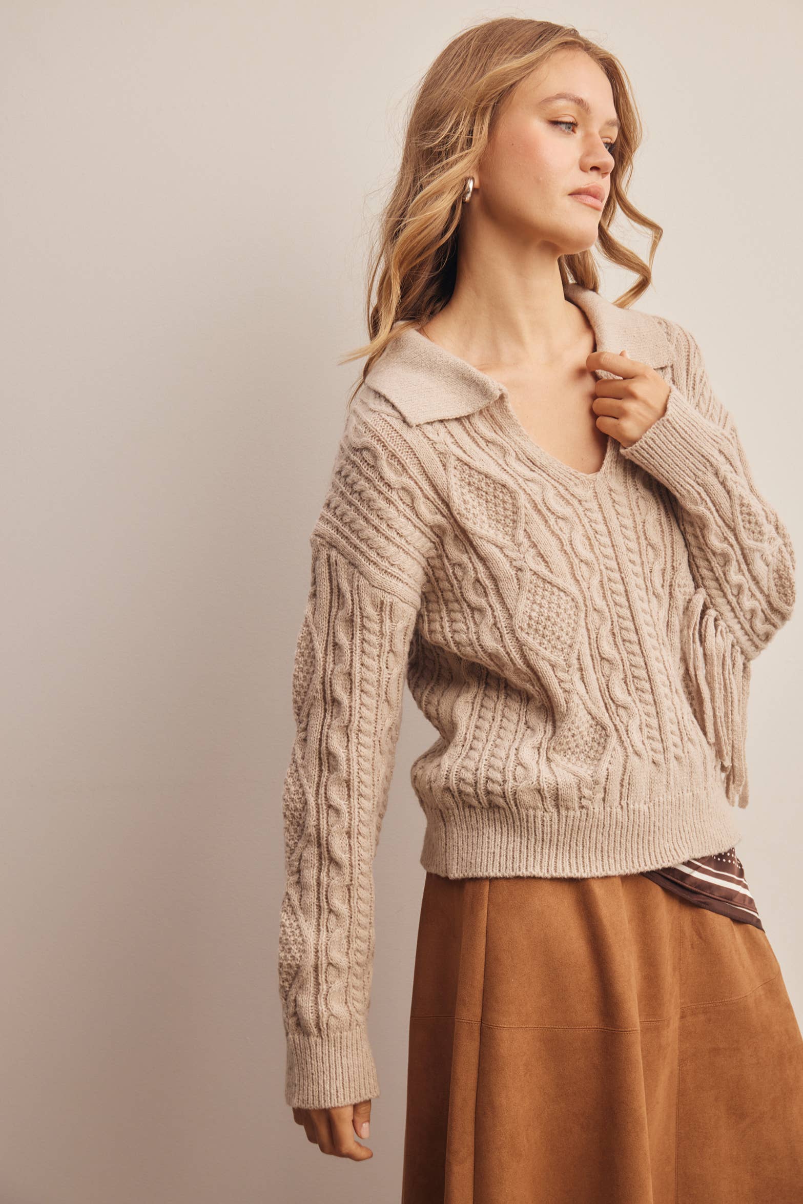 Fringe Cable Knit Sweater