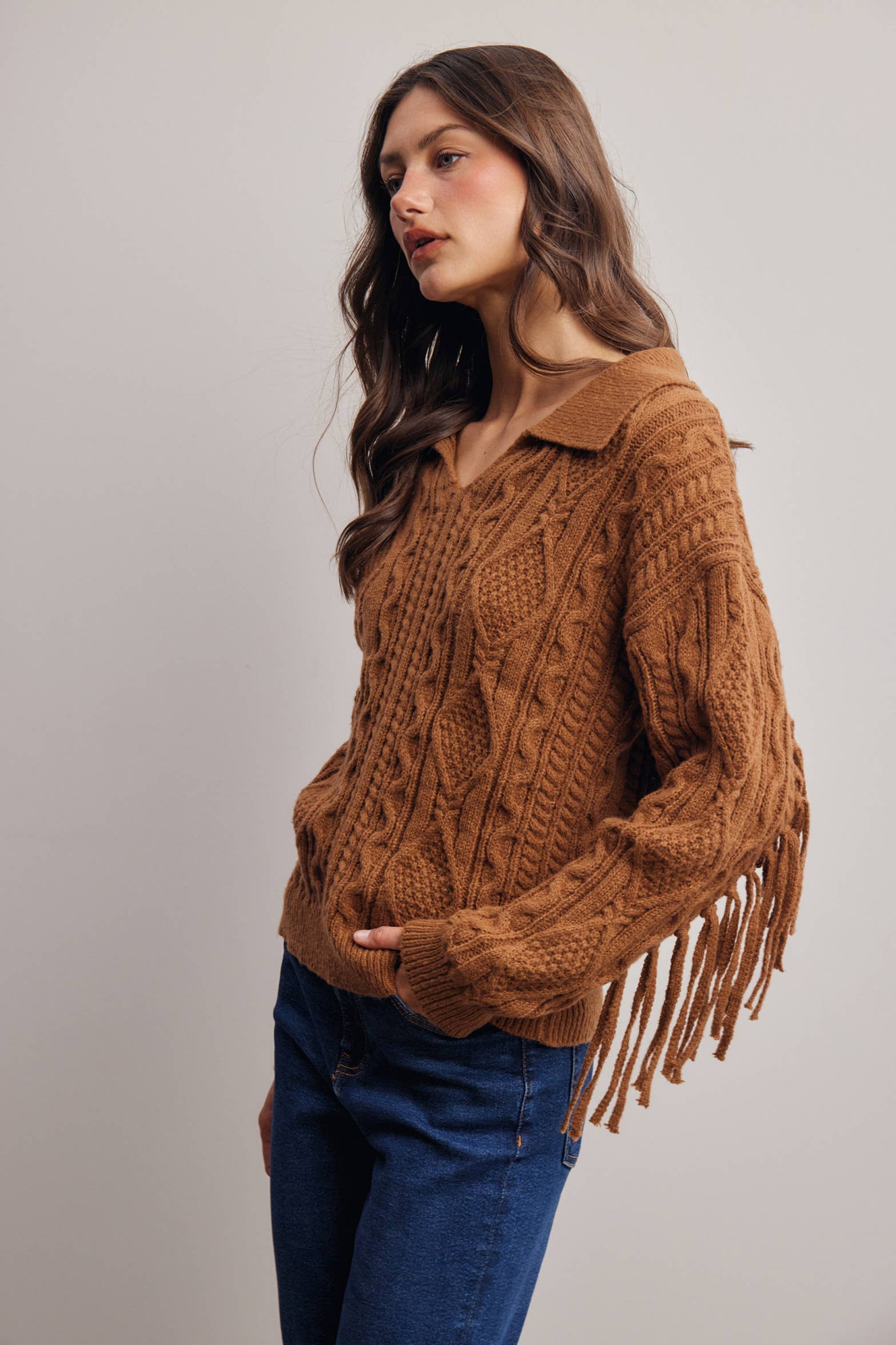 Fringe Cable Knit Sweater