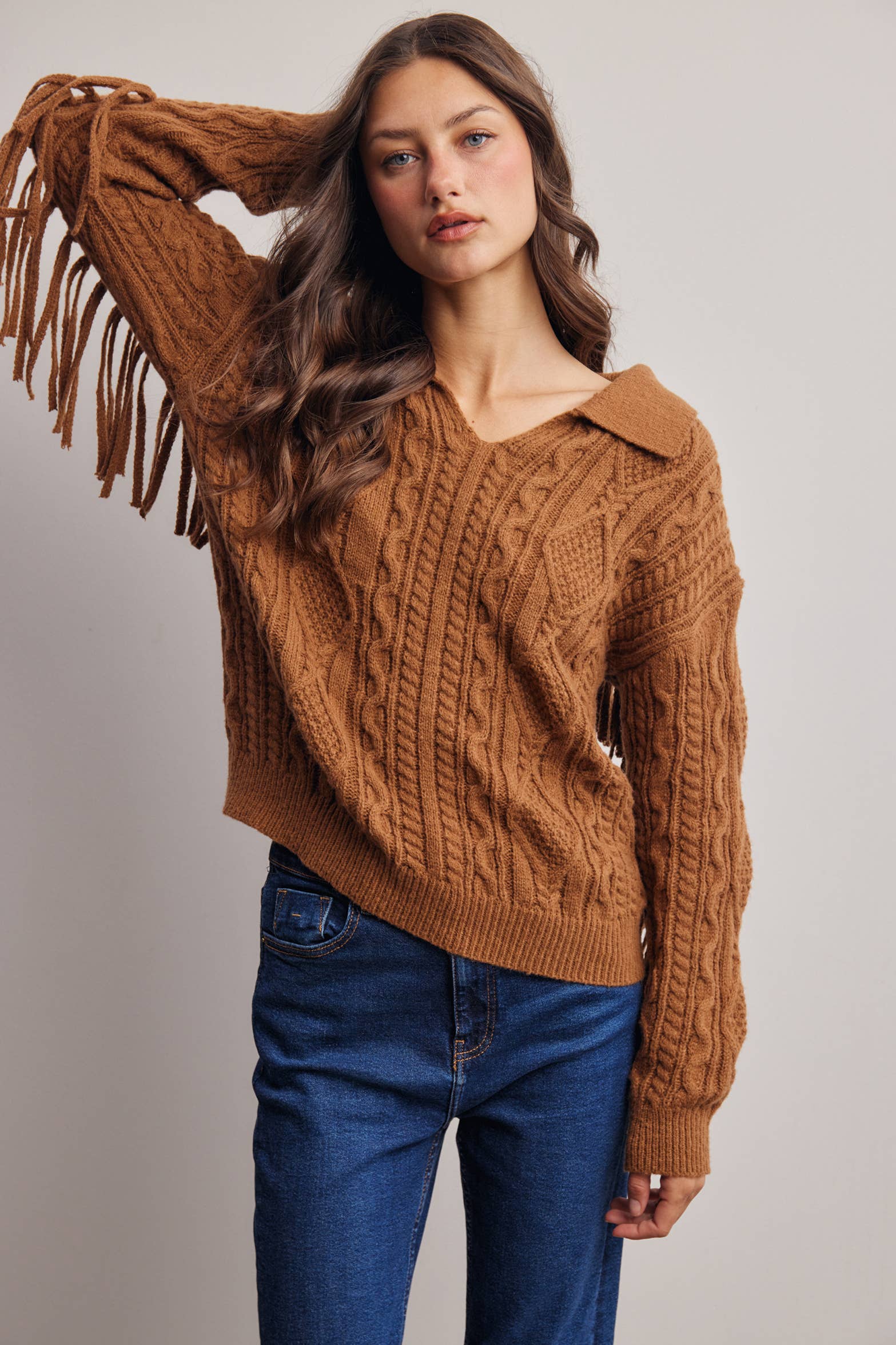 Fringe Cable Knit Sweater