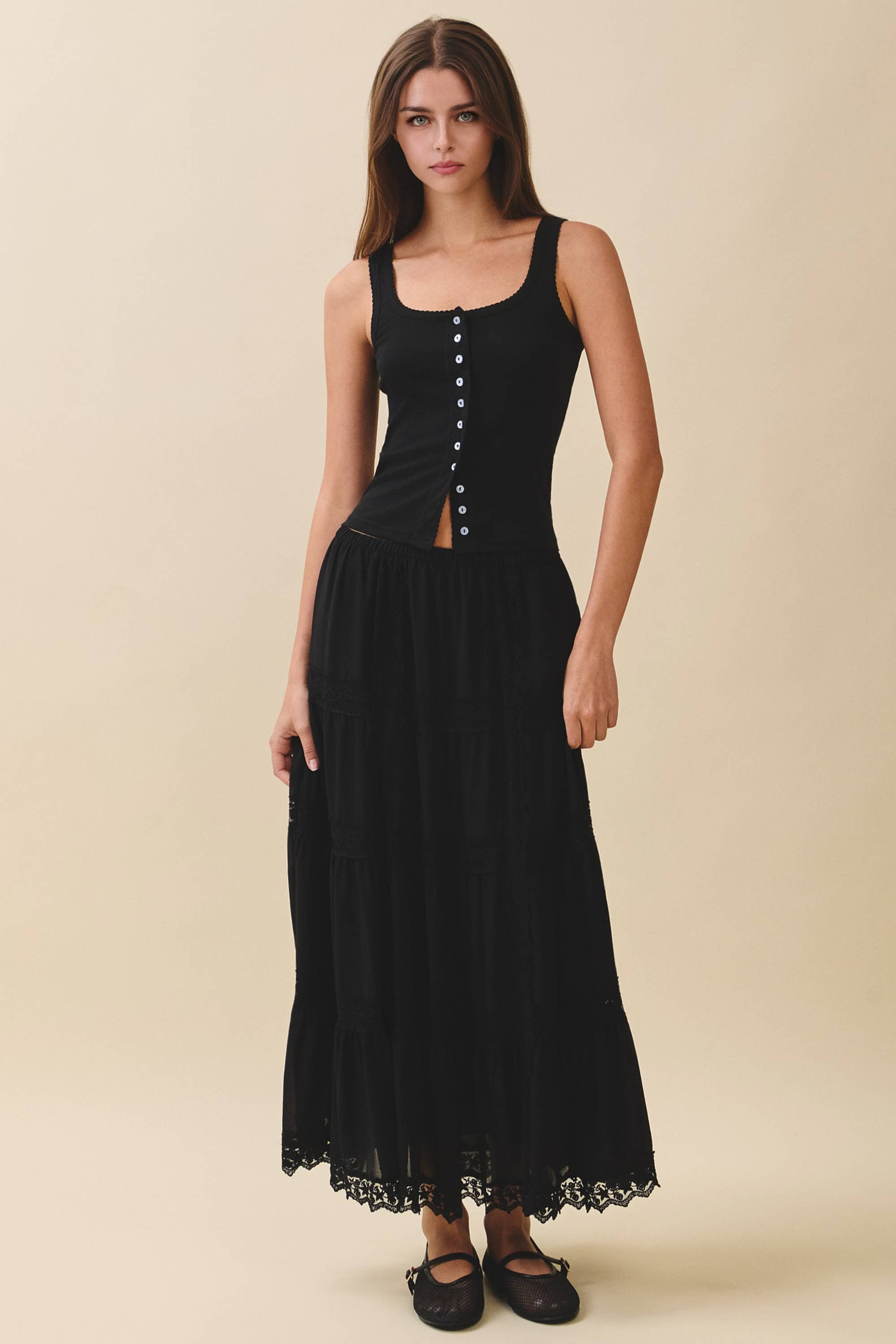 Lace Trim Maxi Skirt