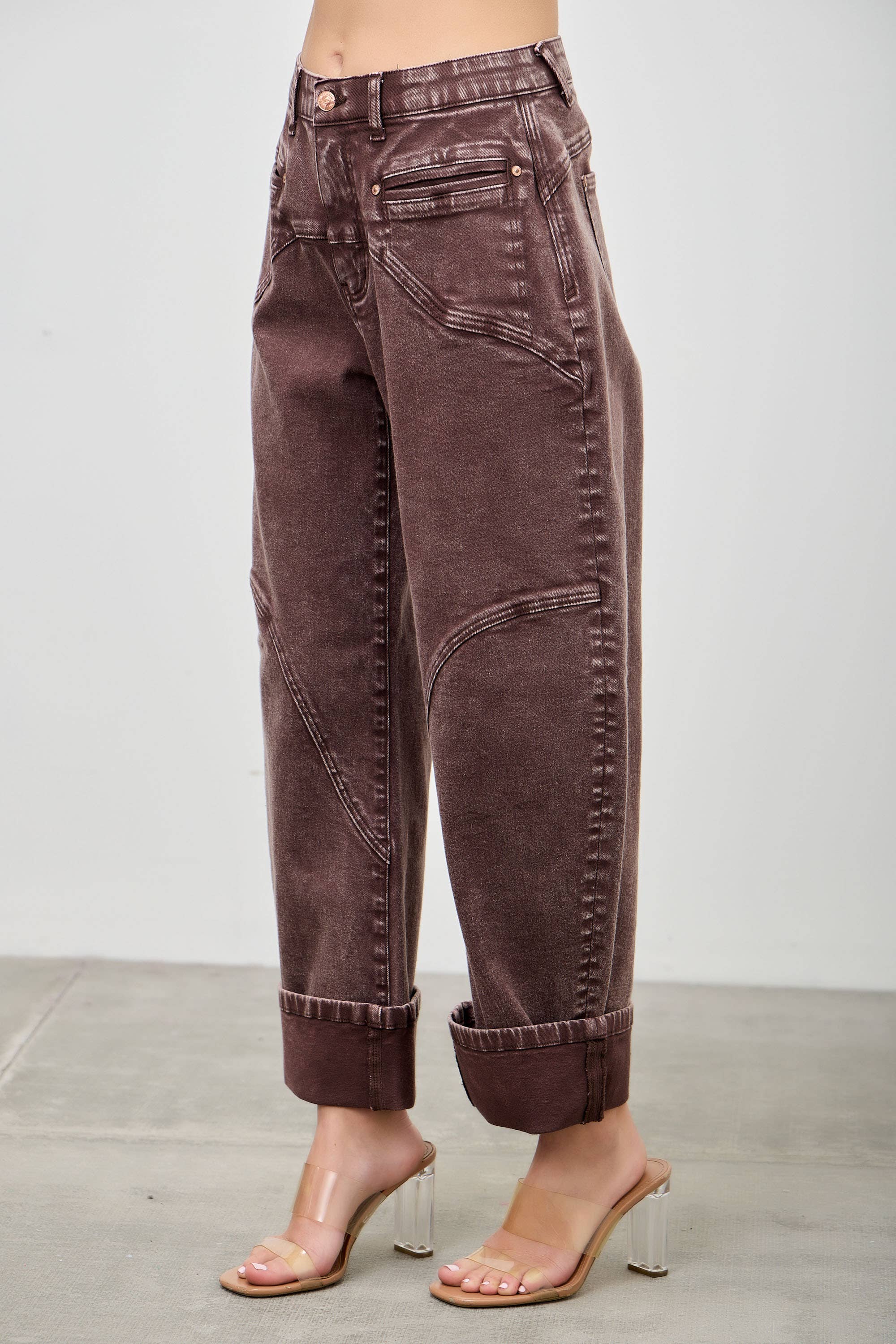 High Rise Colored Barrel Jean