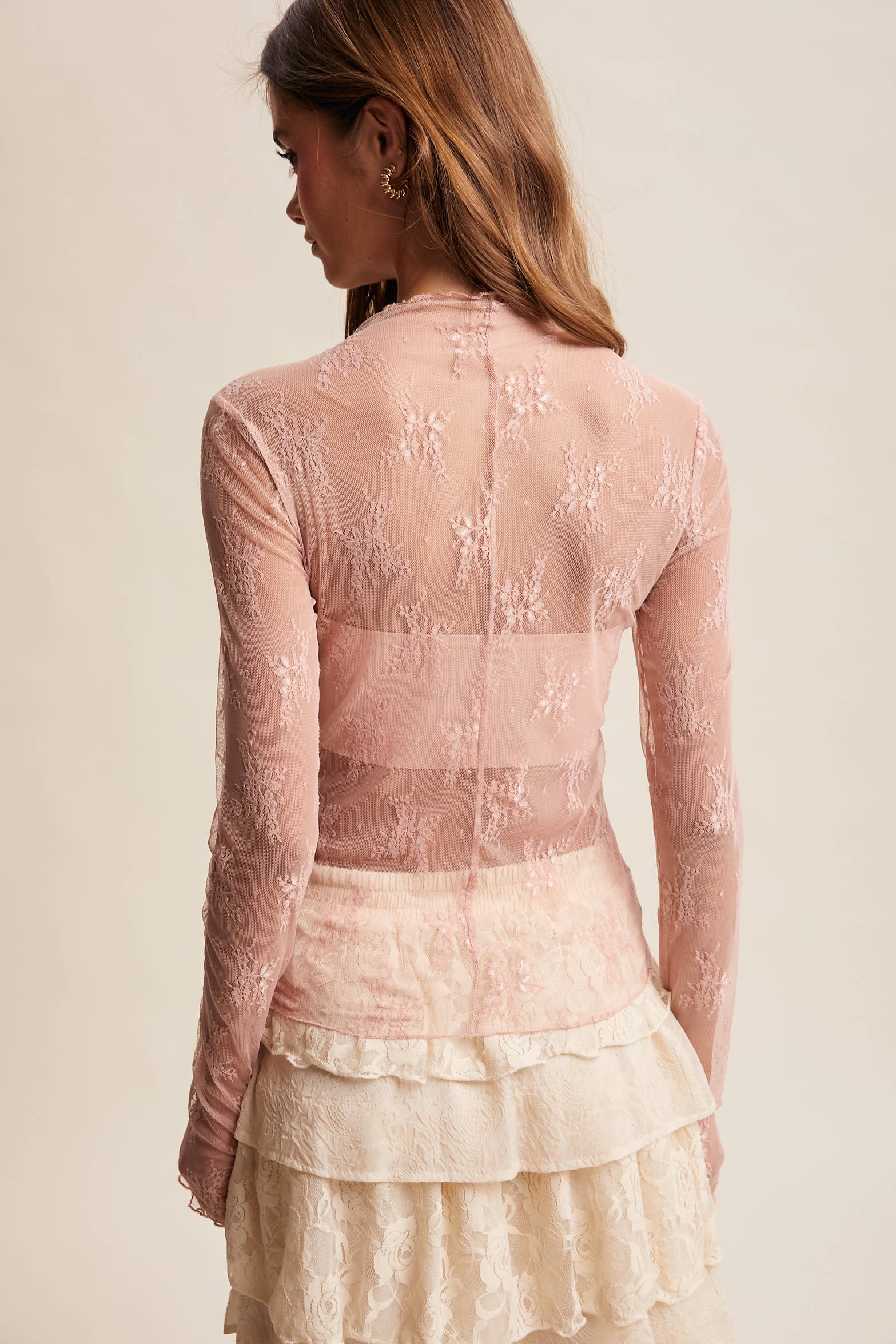 Sheer Lace Long-Sleeve